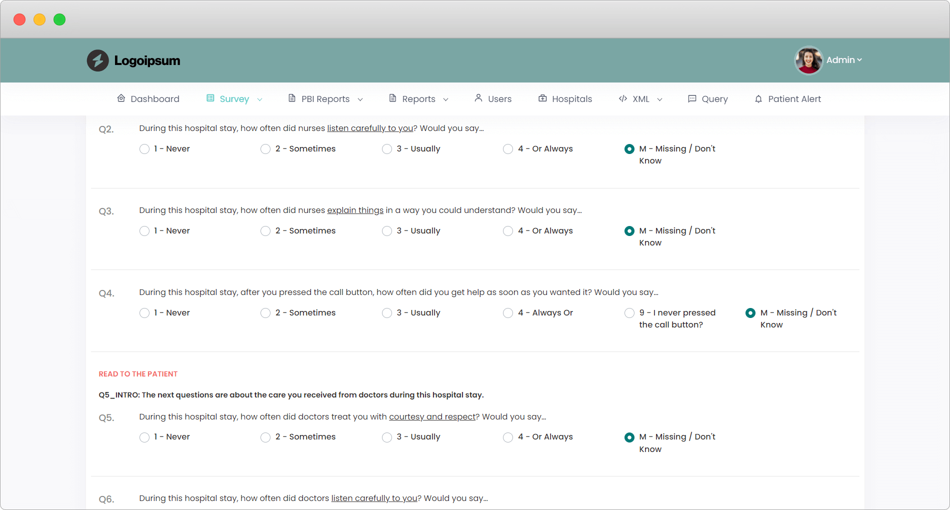 Patient Survey Platform screen 4