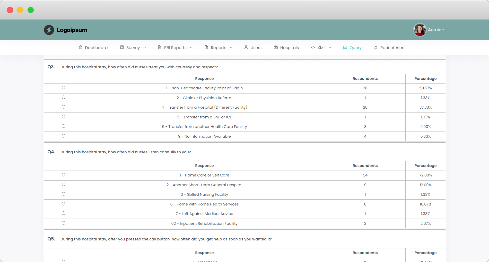 Patient Survey Platform screen 5